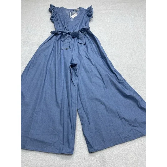 Anthropologie Hutch Jumpsuit Blue Journi Wide Leg Retro Coastal Boho Medium NWT
